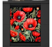 Mexpekil Copertura magnetica per lavastoviglie con papavero rosso e foglia, 58,4 x 66 cm, impermeabile, copertura magnetica per lavastoviglie per elettrodomestici da cucina