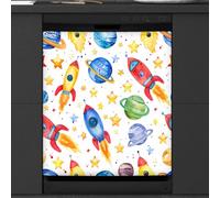 Mexpekil Copertura magnetica per lavastoviglie con pianeti dell'universo dei cartoni animati, 58,4 x 66 cm, decorativa, impermeabile, copertura magnetica per elettrodomestici da cucina