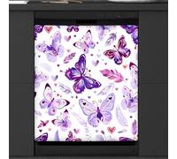 Mexpekil Copertura magnetica per lavastoviglie con piume di farfalla viola, 53,3 x 66 cm, adesivo decorativo impermeabile per lavastoviglie per elettrodomestici da cucina