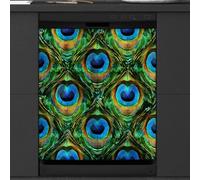 Mexpekil Copertura magnetica per lavastoviglie con piume di pavone, 58,4 x 66 cm, decorativa, impermeabile, copertura magnetica per elettrodomestici da cucina