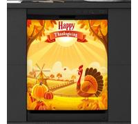 Mexpekil Copertura magnetica per lavastoviglie, con scritta "Happy Thanksgiving tacchini, fattorie, zucche, tramonti, copertura magnetica per lavastoviglie, decorazione artistica da cucina