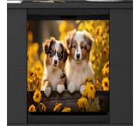 Mexpekil Copertura magnetica per lavastoviglie con simpatico cane girasole 53,3 x 66 cm, adesivo decorativo impermeabile per lavastoviglie per elettrodomestici da cucina