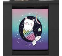 Mexpekil Copertura magnetica per lavastoviglie, con simpatico gatto e sirena, copertura magnetica per lavastoviglie, decorazione artistica da cucina