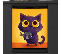 Mexpekil Copertura magnetica per lavastoviglie con simpatico gatto nero 58,4 x 66 cm, adesivo decorativo impermeabile per lavastoviglie magnetico per elettrodomestici da cucina