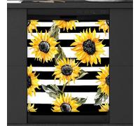 Mexpekil Copertura magnetica per lavastoviglie con stampa a strisce nere con girasole 53,3 x 66 cm, adesivo decorativo impermeabile per lavastoviglie per elettrodomestici da cucina