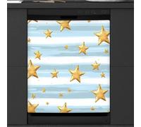 Mexpekil Copertura magnetica per lavastoviglie con stelle dorate e strisce azzurre, 53,3 x 66 cm, adesivo decorativo impermeabile per lavastoviglie per elettrodomestici da cucina