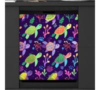 Mexpekil Copertura magnetica per lavastoviglie, con tartaruga colorata e alga marina, copertura magnetica per lavastoviglie, decorazione artistica da cucina