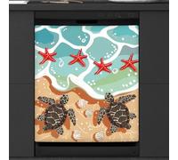 Mexpekil Copertura magnetica per lavastoviglie con tartaruga marina e stella marina, 58,4 x 66 cm, decorativa, impermeabile, copertura magnetica per elettrodomestici da cucina