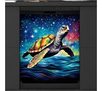 Mexpekil Copertura magnetica per lavastoviglie con tartaruga oceanica e cielo stellato, 53,3 x 66 cm, adesivo decorativo impermeabile per lavastoviglie per elettrodomestici da cucina