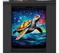 Mexpekil Copertura magnetica per lavastoviglie con tartaruga oceanica e cielo stellato, 58,4 x 66 cm, adesivo decorativo impermeabile per lavastoviglie per elettrodomestici da cucina