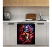 Mexpekil Copertura magnetica per lavastoviglie con teschio che cresce e rose, 53 x 66 cm, adesivo decorativo per lavastoviglie per porta d'ingresso, impermeabile, pannello magnetico per