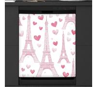 Mexpekil Copertura magnetica per lavastoviglie con Torre Eiffel e cuore, 53,3 x 66 cm, decorativa, impermeabile, per lavastoviglie, adesivo magnetico per elettrodomestici da cucina
