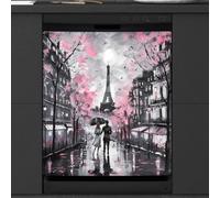 Mexpekil Copertura magnetica per lavastoviglie con Torre Eiffel e fiori di ciliegio, 53,3 x 66 cm, decorativa, impermeabile, copertura magnetica per elettrodomestici da cucina