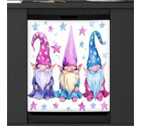 Mexpekil Copertura magnetica per lavastoviglie con tre gnomi colorati e stelle, 53,3 x 66 cm, adesivo decorativo impermeabile per lavastoviglie per elettrodomestici da cucina