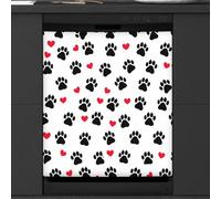 Mexpekil Copertura magnetica per lavastoviglie con zampa di cane e cuore, 53,3 x 66 cm, decorativa, impermeabile, copertura magnetica per elettrodomestici da cucina
