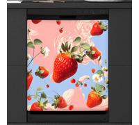 Mexpekil Copertura magnetica per lavastoviglie, copertura magnetica adesiva per lavastoviglie, motivo: fragola rosa, fiore, crema, decorazione artistica per cucina