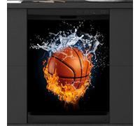 Mexpekil Copertura magnetica per lavastoviglie, copertura magnetica adesiva per lavastoviglie, motivo: pallacanestro che cade in acqua, 66 x 53 cm, copertura magnetica per cucina e lavastoviglie