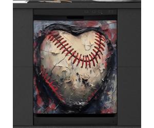 Mexpekil Copertura magnetica per lavastoviglie, cuore ferito, palla da baseball bianca con linea rossa ferita, copertura magnetica per lavastoviglie, decorazione artistica da cucina