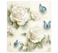 Mexpekil Copertura magnetica per lavastoviglie, decorativa, con rose bianche e farfalle, impermeabile, per lavastoviglie, frigorifero, decorazione per la casa, cucina, 53,3 x 66 cm