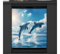 Mexpekil Copertura magnetica per lavastoviglie, delfini che volano sopra il livello del mare animale magnetico adesivo per lavastoviglie copertura magnetica per lavastoviglie cucina decorazione