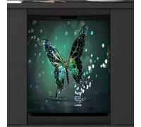 Mexpekil Copertura magnetica per lavastoviglie, farfalle su sciarpa di seta verde e rosa, motivo animali setosi, 66 x 53 cm, copertura magnetica per lavastoviglie da cucina