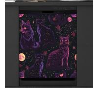 Mexpekil Copertura magnetica per lavastoviglie, gatto nero nel cielo stellato, copertura magnetica per lavastoviglie, decorazione artistica da cucina