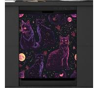 Mexpekil Copertura magnetica per lavastoviglie, gatto nero nel cielo stellato, copertura magnetica per lavastoviglie, 66 x 53 cm, copertura magnetica per cucina e lavastoviglie