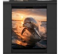 Mexpekil Copertura magnetica per lavastoviglie, grande delfino che vola nel mare animale magnetico per lavastoviglie, copertura magnetica per lavastoviglie, decorazione artistica da cucina