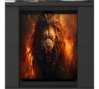 Mexpekil Copertura magnetica per lavastoviglie, grande leone ruggente nella luce del fuoco, copertura magnetica per lavastoviglie, decorazione artistica da cucina