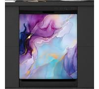 Mexpekil Copertura magnetica per lavastoviglie in marmo liquido viola ciano blu 58,4 x 66 cm, adesivo decorativo impermeabile per lavastoviglie per elettrodomestici da cucina
