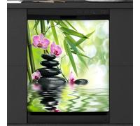Mexpekil Copertura magnetica per lavastoviglie in pietra di bambù giapponese Zen Orchidea 53,3 x 66 cm, decorazione impermeabile per lavastoviglie, adesivo magnetico per elettrodomestici da cucina