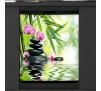 Mexpekil Copertura magnetica per lavastoviglie in pietra di bambù giapponese Zen Orchidea 58,4 x 66 cm, decorazione impermeabile per lavastoviglie, adesivo magnetico per elettrodomestici da cucina