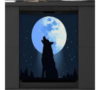 Mexpekil Copertura magnetica per lavastoviglie, lupo che ulula al chiaro di luna, motivo animale, adesivo magnetico per lavastoviglie, 66 x 53 cm, copertura magnetica per cucina e lavastoviglie