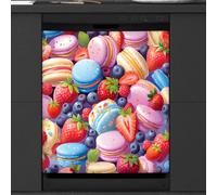 Mexpekil Copertura magnetica per lavastoviglie, macarons colorati, mirtillo e fragola, copertura magnetica per lavastoviglie, decorazione artistica da cucina
