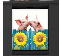 Mexpekil Copertura magnetica per lavastoviglie, maiale che bacia sul recinto girasole adesivo magnetico per lavastoviglie, 66 x 53 copertura magnetica per cucina lavastoviglie Art