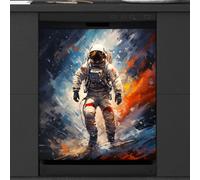 Mexpekil Copertura magnetica per lavastoviglie, motivo: astronauta che cammina ad acquerello, copertura magnetica per lavastoviglie, decorazione artistica da cucina
