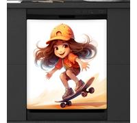 Mexpekil Copertura magnetica per lavastoviglie, motivo: bambina che gioca a skateboard, 66 x 53 cm, copertura magnetica per cucina e lavastoviglie