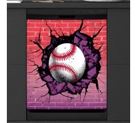 Mexpekil Copertura magnetica per lavastoviglie, motivo baseball bianco, pittura ad acquerello, copertura magnetica per lavastoviglie, 66 x 53 cm, copertura magnetica per cucina e lavastoviglie