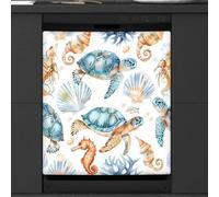 Mexpekil Copertura magnetica per lavastoviglie, motivo: cavalluccio marino, tartaruga, conchiglia, 58,4 x 66 cm, adesivo decorativo impermeabile per lavastoviglie per elettrodomestici da cucina