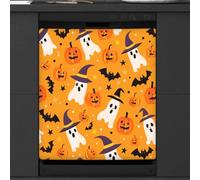 Mexpekil Copertura magnetica per lavastoviglie, motivo: fantasma, zucche e pipistrelli, 58,4 x 66 cm, decorativa, impermeabile, per elettrodomestici da cucina