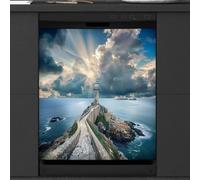 Mexpekil Copertura magnetica per lavastoviglie, motivo faro alla fine della strada, con scritta in lingua inglese "Lighthouse at the end of the road hope", copertura magnetica per lavastoviglie,