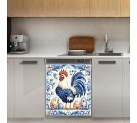 Mexpekil Copertura magnetica per lavastoviglie, motivo gallo, blu, motivo floreale, 53 x 66 cm, adesivo decorativo per lavastoviglie, per porta d'ingresso, impermeabile, per pannello elettrodomestico