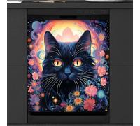 Mexpekil Copertura magnetica per lavastoviglie, motivo: gatto in vacanza al mare, ad acquerello, realistico, copertura magnetica per lavastoviglie, decorazione artistica per cucina