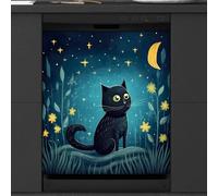 Mexpekil Copertura magnetica per lavastoviglie, motivo gatto nero che guarda la luna, adesivo magnetico per lavastoviglie, 66 x 53 cm, per cucina e lavastoviglie
