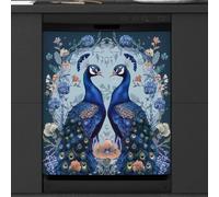Mexpekil Copertura magnetica per lavastoviglie, motivo: pavone che guarda i fiori, stile ricamato, 66 x 53 cm, copertura magnetica per cucina e lavastoviglie