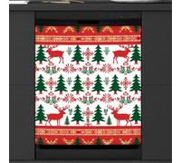Mexpekil Copertura magnetica per lavastoviglie, motivo: renna di Natale, albero verde, fiocchi di neve, copertura magnetica per lavastoviglie, decorazione artistica da cucina