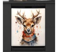 Mexpekil Copertura magnetica per lavastoviglie, motivo: renna natalizia, copertura magnetica per lavastoviglie, decorazione artistica da cucina