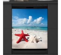 Mexpekil Copertura magnetica per lavastoviglie, motivo: Sea Beach Red White Satrfish, 53,3 x 66 cm, decorativa, impermeabile, per elettrodomestici da cucina