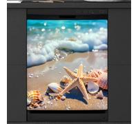 Mexpekil Copertura magnetica per lavastoviglie, motivo: Sea Beach, stella marina, conchiglia, 58,4 x 66 cm, decorativa, impermeabile, per elettrodomestici da cucina