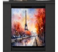 Mexpekil Copertura magnetica per lavastoviglie, motivo: Torre Eiffel autunnale, pittura ad acquerello, copertura magnetica per lavastoviglie, 66 x 53 cm, copertura magnetica per cucina e lavastoviglie